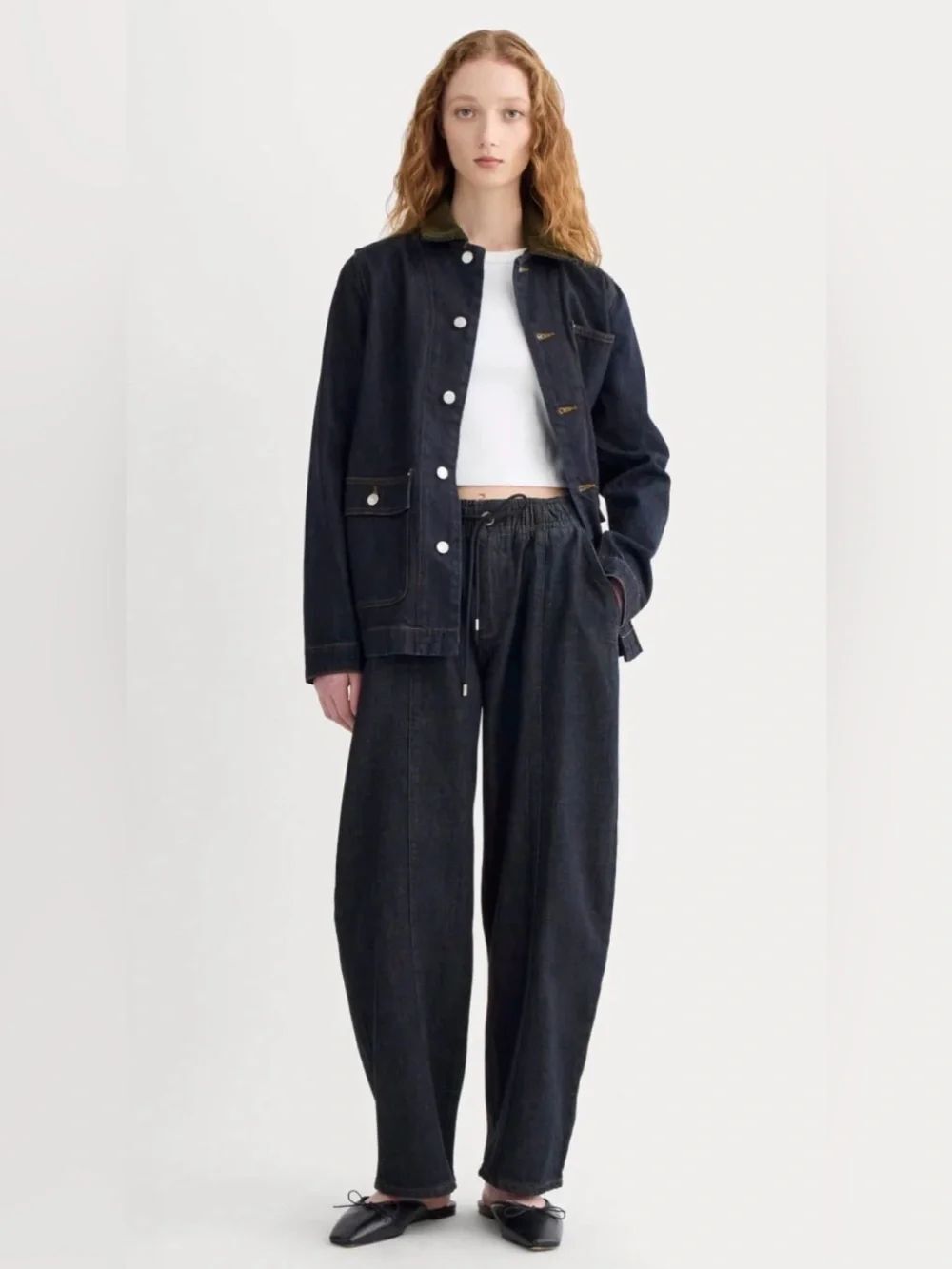 New Everlane THE DRAWSTRING BAGGY JEAN Dark Indigo Size M